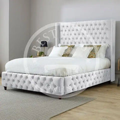 White Salisbury Wingback Chesterfield Upholstered Bed Frame