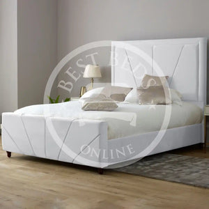 White Upholstered Fabric Bed Frame With Storage