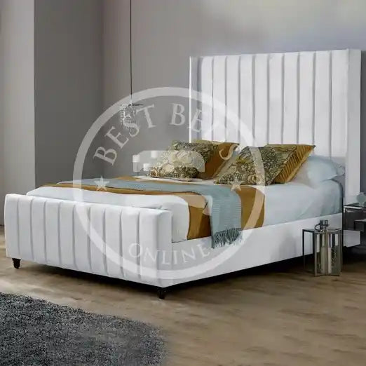 White Wingback upholstered bed Frame