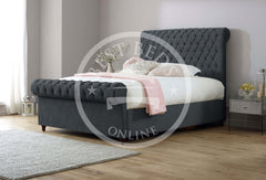 Charcoal Victoria Chesterfield Sleigh Ottoman Storage Bed Frame